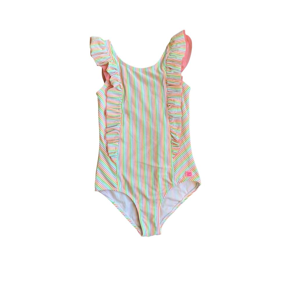 RuffleButts Seersucker Waterfall Swimsuit